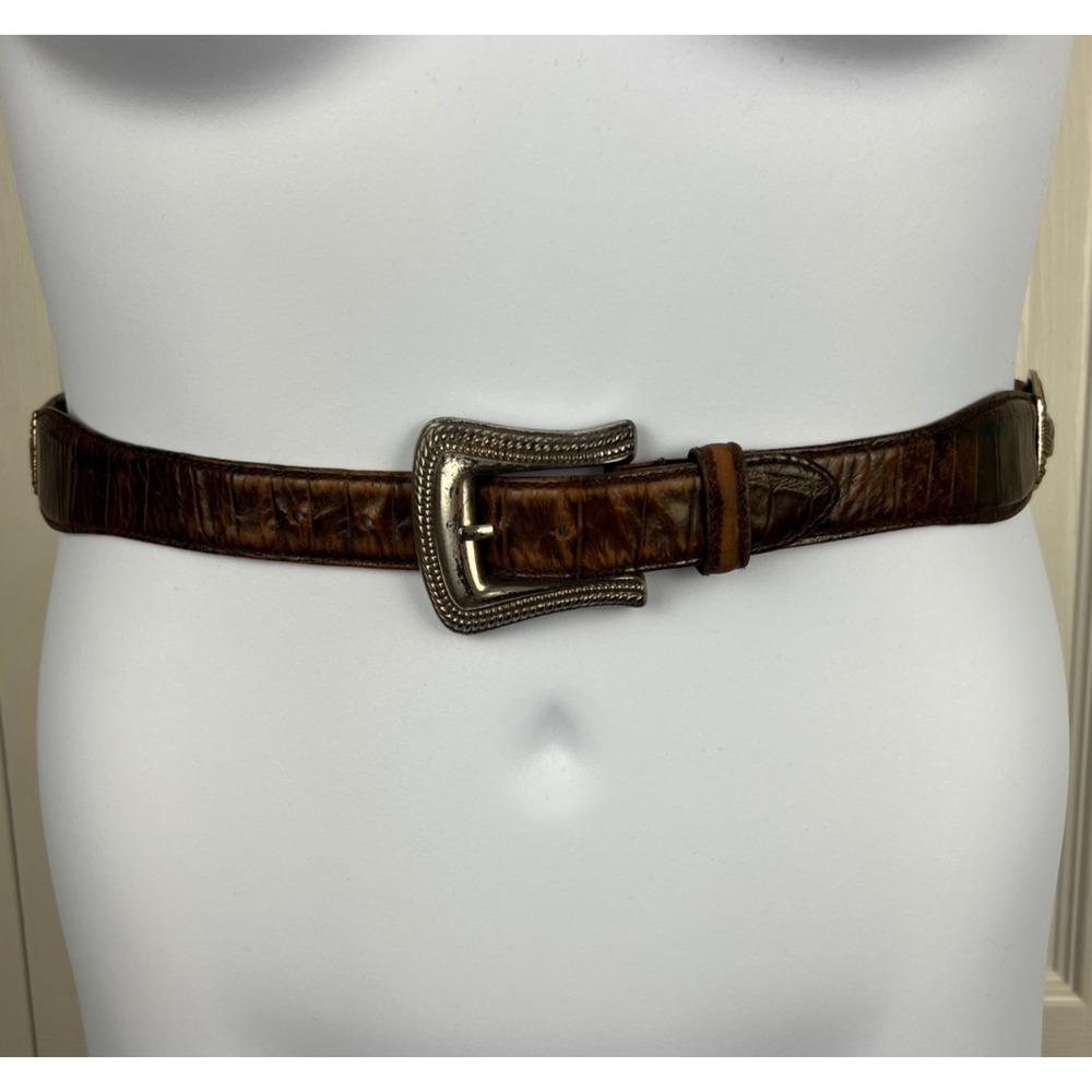 Fossil Brown Leather Belt With Silver Accents Size Medium Western Boho Rodeo